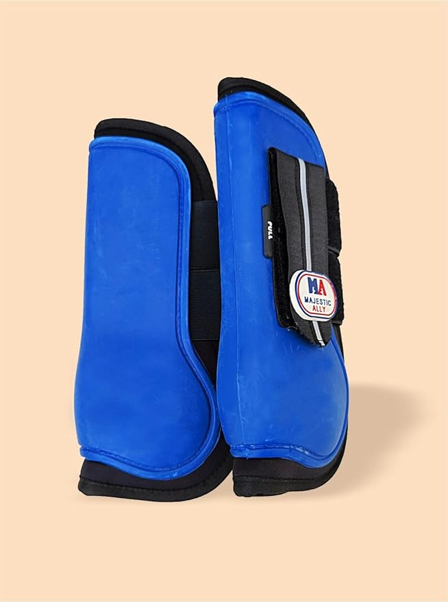 Majestic Ally Horse Leg Protection Fetlock and Tendon Boots Set, PU Shell, Neoprene Lining, Hook and Loop Closures, Multiple Colors and Sizes