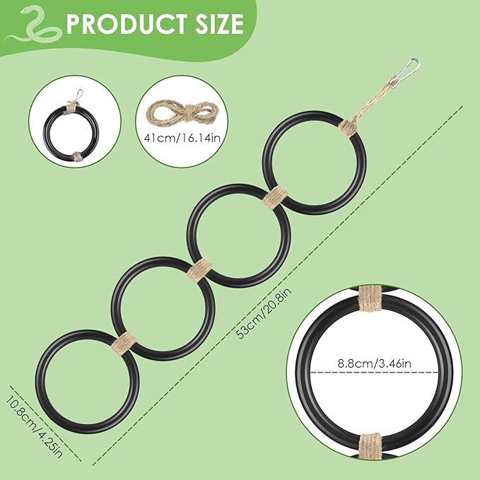 2PCS Snake Climbing Rings, Ball Python Enrichment Hoop Chain Toys, Adjustable Playground Reptiletank Cage Decor Accessories for Corn Snakes, Garter Snakes, Iguana, Lizards, Chameleons, Parrot