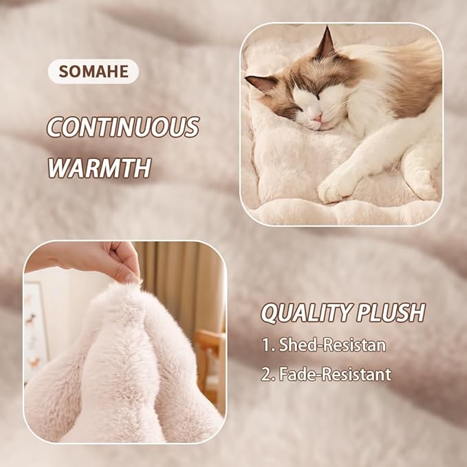 Self-Warming Cat Bed, Plush Faux Fur Pet Bed Mat with Anti-Slip Bottom, Ultra Soft Heated Bed for Cats & Medium Dogs, Cozy Fluffy Pad for Couch & Crate, Machine Washable, 27x20 Inch White