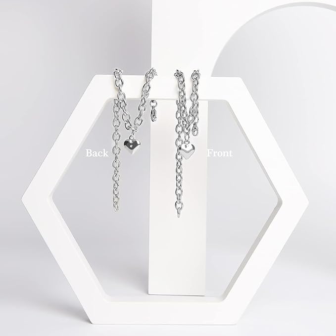 HOWWFALY Dog Collar and Cat Chain Necklace Stainless Steel Adjustable 18K Sliver Heart-Shaped Necklace for Small Pets Cats Kitten Puppy (Sliver, 10 inch)