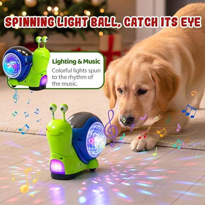 Luminous Electric Snail Toy,Glowing and Music Playing Crawling Snail Toys,Christmas Interactive Gifts for Dogs Cats (Light Brown/1pcs)