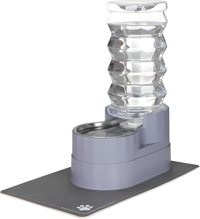 RIZZARI Large Water Dispenser for Dogs: 8L Gravity Gray Automatic Stainless Steel Waterer - 100% BPA Free - Raised Pet Feeder for Senior Dogs with Joint Pain in Bedroom Garden