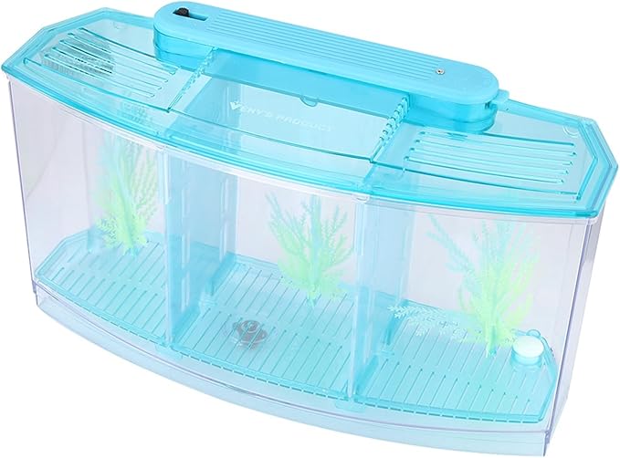 Yctze LED Acrylic Aquarium Breeding Box and Kit - Ideal for Betta Fish, Dual and Mini Aquarium Environment (Blue)