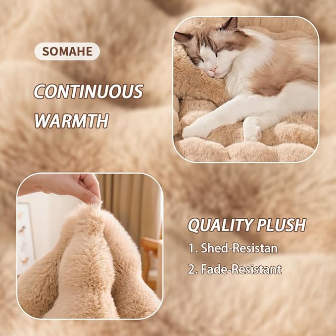 Self-Warming Cat Bed, Plush Faux Fur Pet Bed Mat with Anti-Slip Bottom, Ultra Soft Heated Pad for Cats & Kittens, Cozy Fluffy Bed for Window & Sills Couches, Machine Washable, 23x15 Inch Coffee