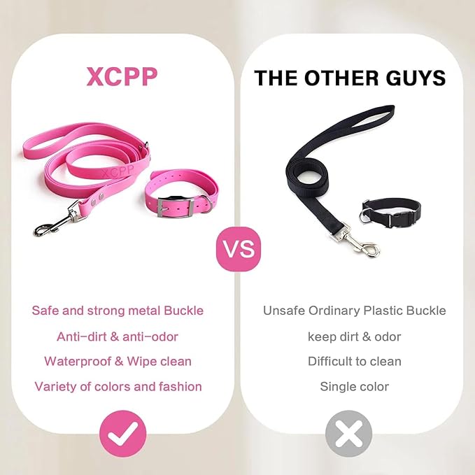4.2FT Dog Collar and Leash Set, PVC Waterproof Adjustable Odor Proof Pet Collars Leashes, Easy to Clean, Surface 3D Cube Effect, Dog Leash for Small Dogs, Pink
