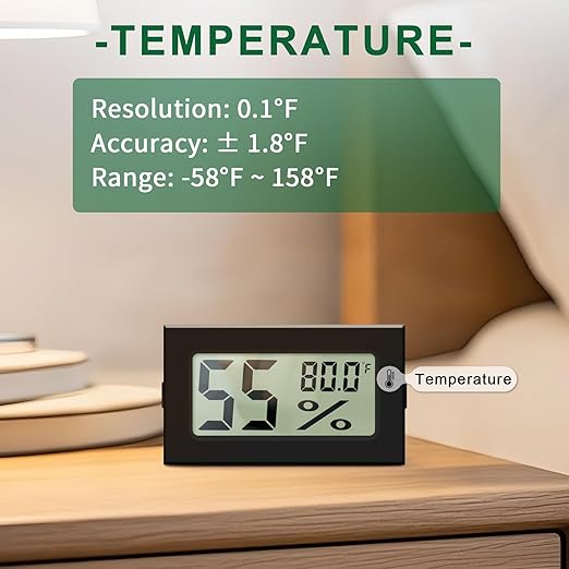 Mini Hygrometer Indoor Humidity Meter, Digital Humidity Gauge Indoor Thermometer (℉) for Home, Office, Reptile, Car, Greenhouse, Lab, Terrarium, Cellar, Humidors A02 Black
