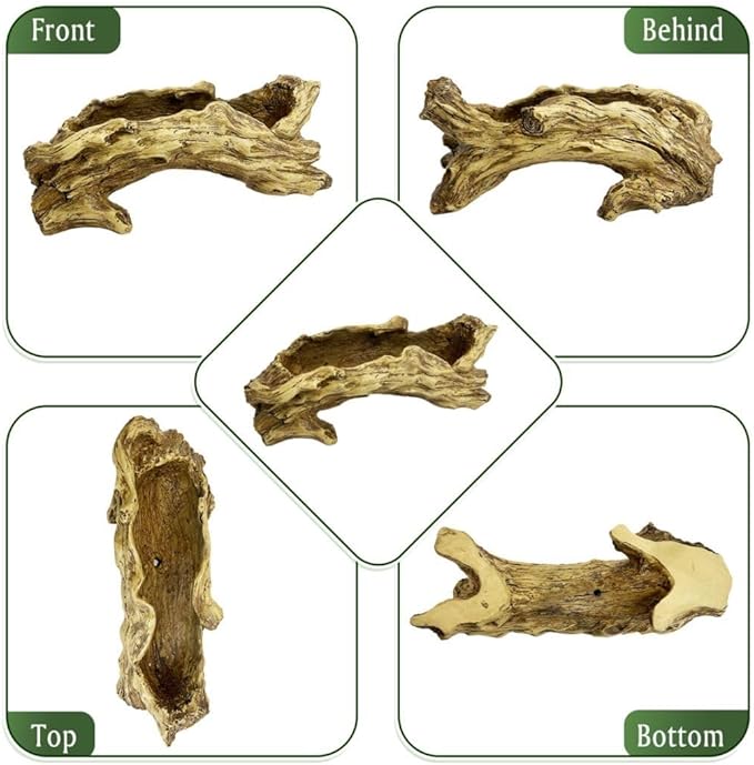 Hamiledyi Gecko Tank Accessories Resin Bark Reptile Hide Cave Simulation Tree Trunk Hideout Leopard Gecko Hide Terrarium Decor for Snake Hermit Crabs Lizard Bearded Dragon (13.78" L x 3.94" H)