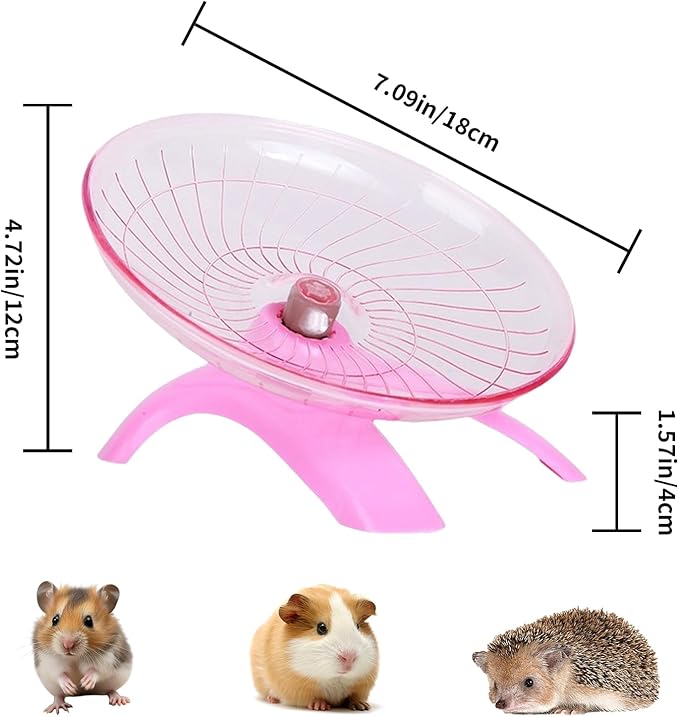 Silent Running Wheel for Small Animals, 12 Inch Flying Saucer Design, Exercise Wheel for Hamsters, Guinea Pigs, Hedgehogs (Pink)
