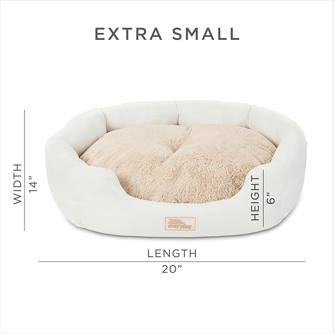 TOWN & COUNTRY EVERYDAY CuddleTown Faux Linen Comfy Cozy Cuddler Pet Bed, Supportive & Calming, Non-Slip Bottom, Machine Washable Cover, Cream, XS 20"x14"x6"