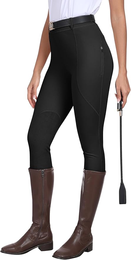 MoFiz Women's Horse Riding Pants Full Seat Silicon Knee-Patch Equestrian Breeches Horseback Schooling Tights Zipper Pockets