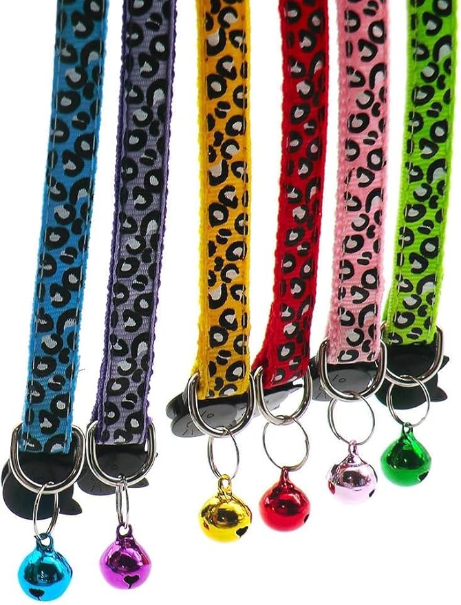 Reflective 2 Pack Breakaway Cat Collars with Bell Leopard Pattern Cute Kitty Adjustable 7.5-12.5 Inch Safe Kitten Collars Charms (Yellow)