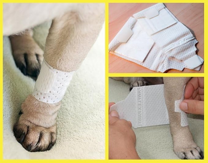 Basic Leg Bandages for Dogs, Cats, Pets -First- aid Non Adhesive Fur Friendly, Soft Stretch Wound Care, hot Spots, Fungus, Adjustable Fastening Strap Value Pack (Small 12-Pack)