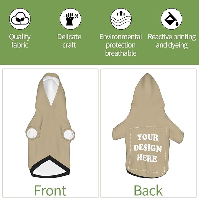 Dog Clothes, Custom Dog Hooded Sweatshirt, Personalized Pet Costume Robe Shirt with Text/Image/Club Name/Pet Shop Logo for Small Medium Large Dogs and Cats, Khaki, S