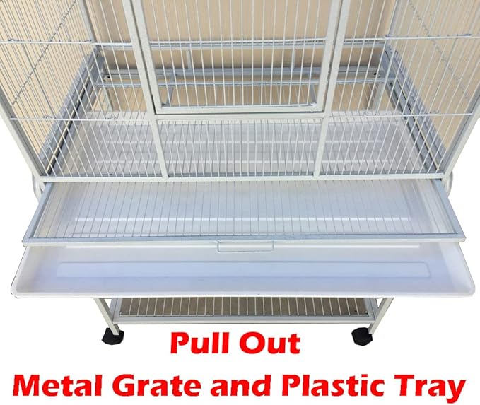 Extra Large Tall Wrought Iron Tight Bar Spacing Breeding Flight Canary Parakeet Cockatiel Lovebird Finch Metal Cage Side Nesting Box Doors with Removable Rolling Stand