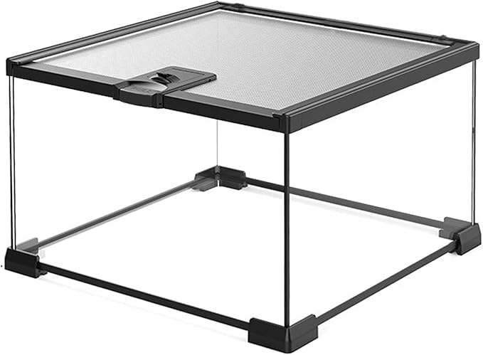 Reptile Terrarium Tank, Glass Reptile Vivarium, Sliding Mesh Cover, for Lizards, Horned Frogs, Snakes, Spiders, Turtle (M, 4.8Gal (12"x12"x7.8"))