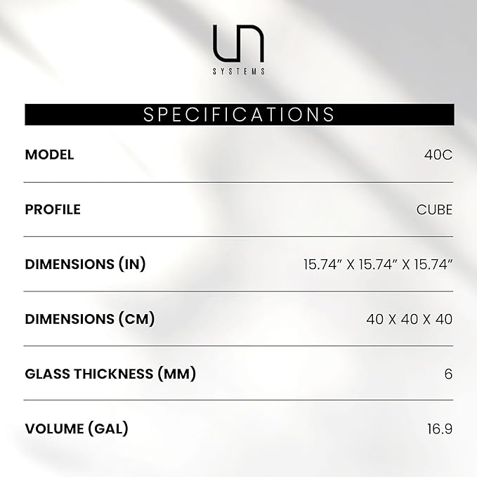 UNS Ultra Clear Rimless Tank - 16.9GAL | 64L - 15.74x15.74x15.74 | 40x40x40 CM, 6mm Glass Thickness, Leveling Mat Included - Low Iron, High Clarity Fish Tank w/ 45° Mitered Edge - [40C]