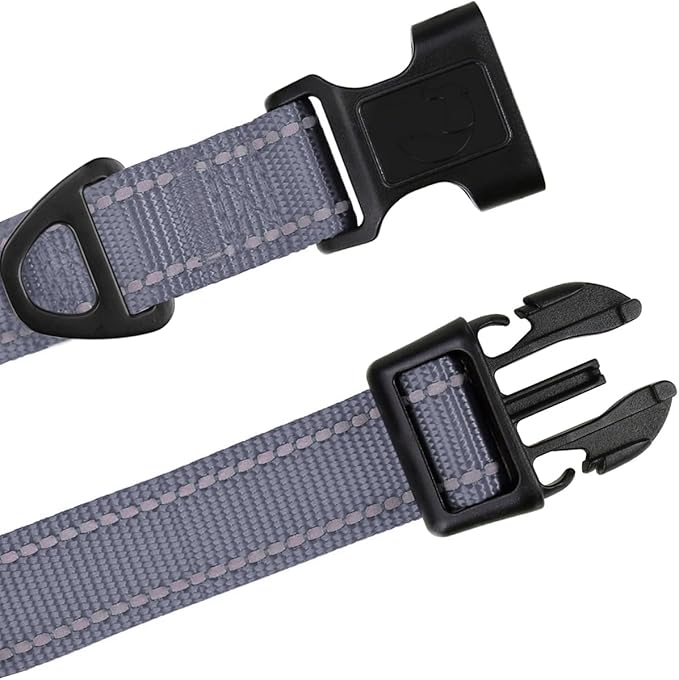 TagME Reflective Nylon Dog Collars, Adjustable Classic Pet Collar with Quick Release Buckle for Large Dogs, Grey, 1.0" Width