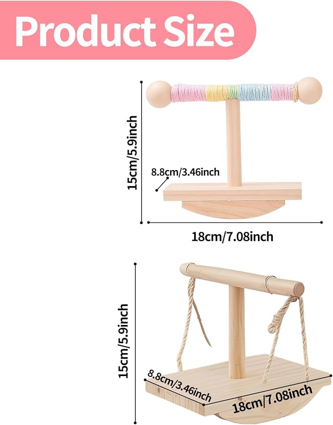 Parakeet Toys, Natural Wood Bird Perch Stand Training, Intelligence Puzzle Enrichment Toys for Parakeets,Wood Stand Toy for for Parakeets Budgies Conures Lovebirds Cockatiels (B, M)