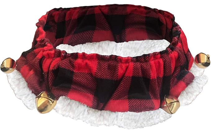 Huxley & Kent Ruff Pet Scrunchy | Buffalo Check (Extra-Large) | Festive Christmas/Holiday Neckwear for Dogs/Cats | Fun Stretchable Costume Accessory | Soft Collar with Bells