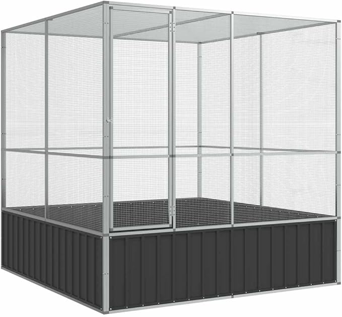 Large Metal Heavy Duty Walk-in Aviary Cage, Ample Activity Space Bird Cage with Lockable Door Also for Chickens and Rabbits, Silver 83.1"x81.5"x83.5" Steel,-404