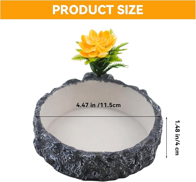 Reptile Food Bowl with Artificial Plant,Rock Reptile Water Dish Bearded Dragon Feed Terrariums Dish for Snake Tortoise Chameleon Hermit Crabs Turtle Leopard Gecko Frog