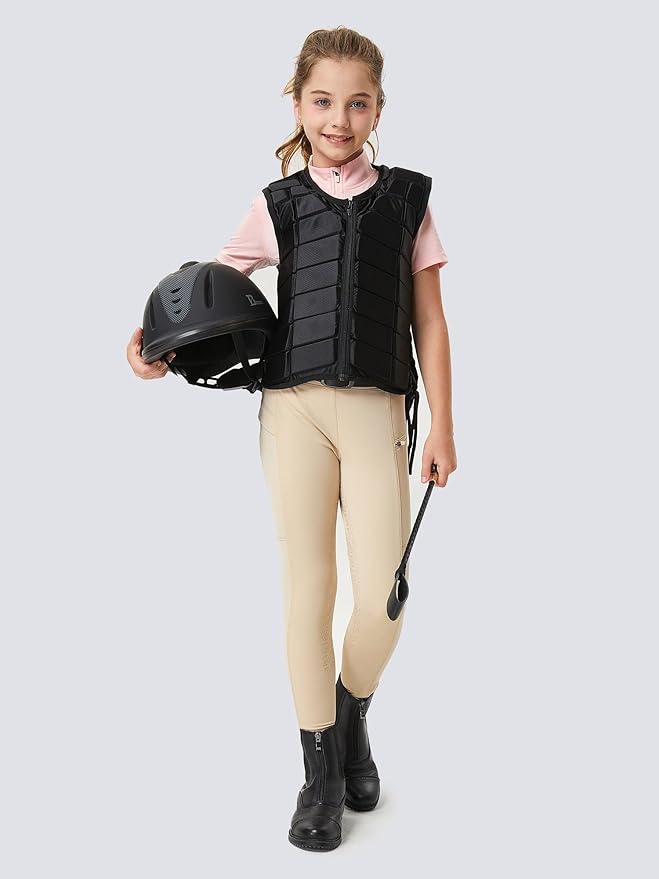 FitsT4 Sports Girls Riding Pants Full Seat Kids Equestrian Breeches Stretchy Youth Horse Schooling Tights Zipper Pockets