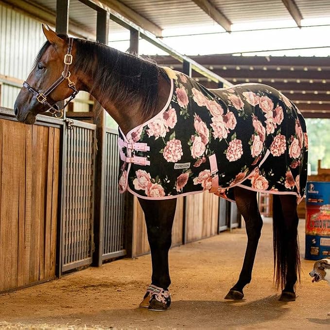 Jeffers Expression Fleece Cooler for Horses, Standard Neck, Rose Garden 66"- Equine Towel Blanket, Moisture Absorbent, Light Weight, Best for Drying, Exercise, Bathing, Adjustable Belly Bands