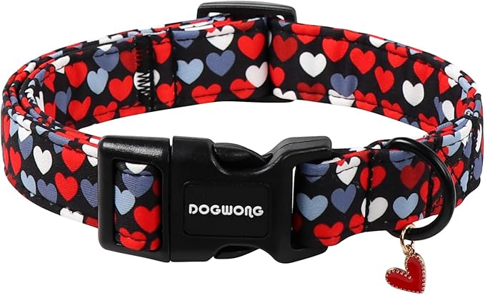 DOGWONG Red Heart Dog Collar, Cute Valentine Collar, Valentine's Day Dog Collar with Strong Plastic Buckle for Small Medium Large Dogs,L