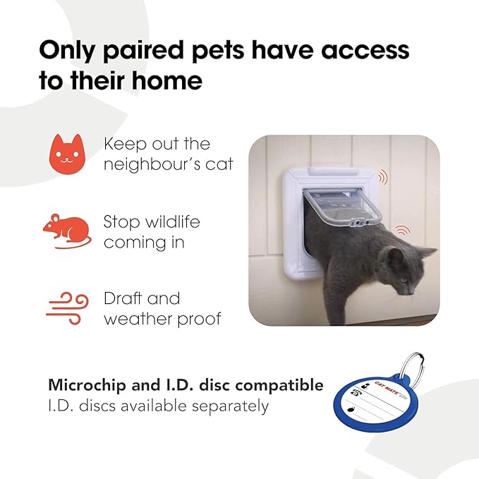 Cat Mate Elite Microchip Cat Flap with Digital Timer & LCD Display (355) - for Small to Average Sized Cats, Easy Installation in UPVC Doors, Glass, and Wood, White