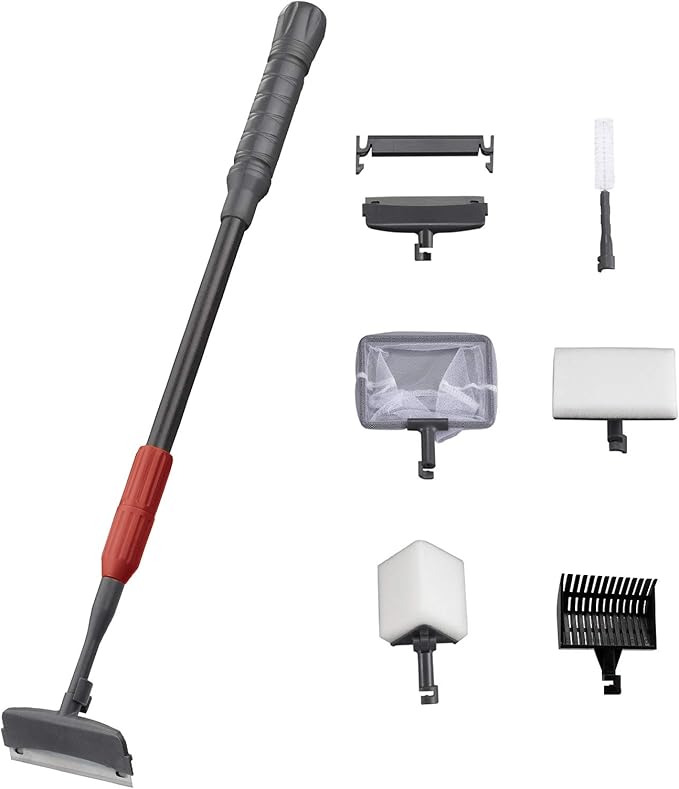 UPETTOOLS Aquarium Clean Tool 6 in 1 Fish Tank Cleaning Kit Algae Scraper Scrubber Pad Adjustable Long Handle Fish Tank Brush Cleaner Set