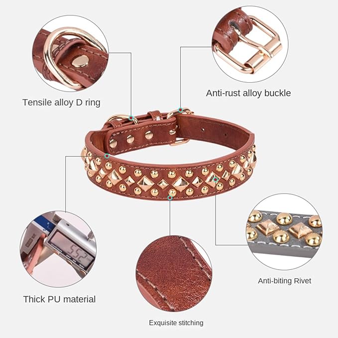 Spiked Dog Collar Soft Pu Leather Mushrooms Rivet Spike Studded Puppy Adjustable Pet Collars for Small Breeds (L, Green3)