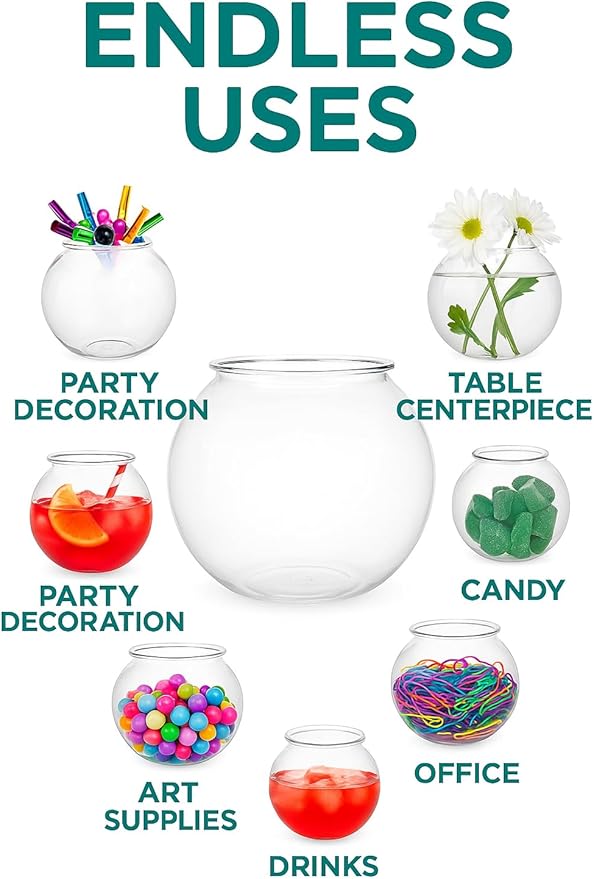 60 Pack Clear Plastic Ivy Bowls – 16 oz Reusable Mini Fishbowls for Candy, Crafts, Cocktails, Decor & More – Food Safe, BPA-Free, Unbreakable – Perfect for Events, Weddings & Parties