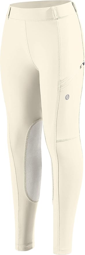 SANTINY Girls Horse Riding Pants with Zipper Pockets Kids Stretchy Equestrian Breeches Knee-Patch Youth Schooling Tights