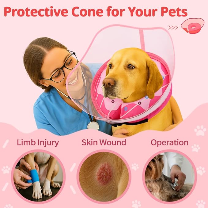 Soft Dog Cone Collar, Inflatable Donut Cones Alternative After Surgery with Anti-Lick Shield, for Large/Medium/Small Dogs to Stop Licking, Elizabethan Neck Ecollars of Shame, Comfy Pillow Recovery E