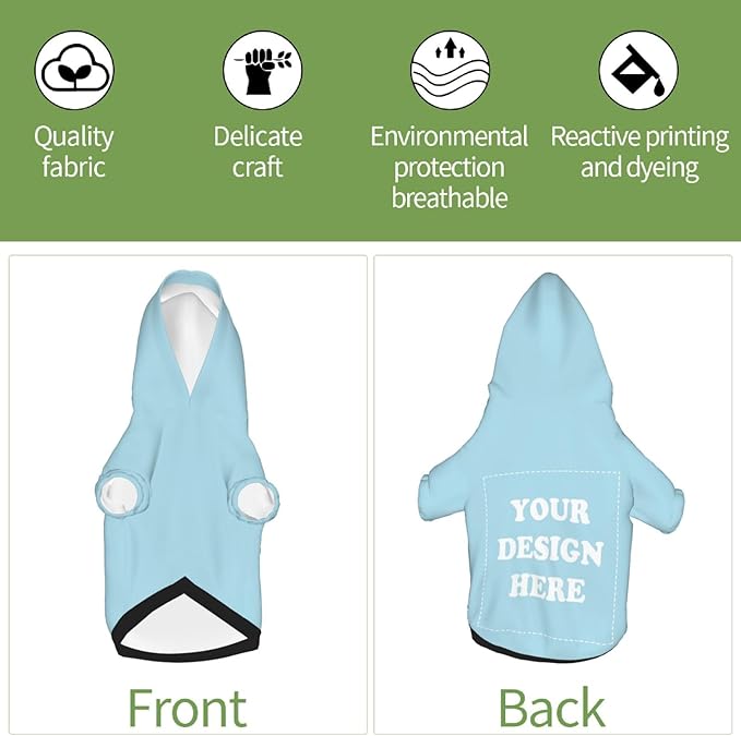 Personalized Dog Hoodie, Custom Dog Costumes for Small Dogs, Holiday Happy Dog Clothes Football Pet Shirt Sweater with Name Number for Girl/Boy Cats/Kitten, LightBlue, L