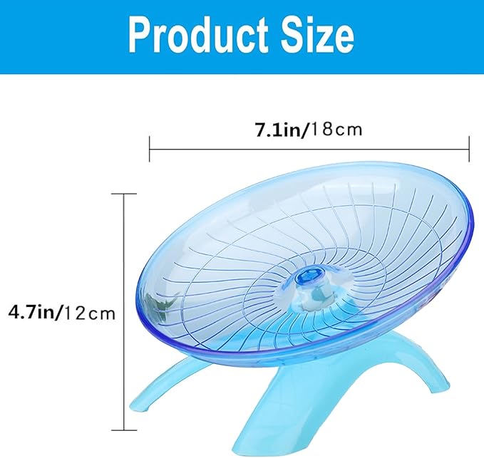 Silent Running Wheel for Small Animals, 12 Inch Flying Saucer Design, Exercise Wheel for Hamsters, Guinea Pigs, Hedgehogs, Blue