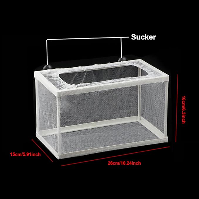 SagaSave Fish Breeder Box, Plastic Frame Hatching Box Separation Net Breeding Box with Suction Cup for Aquarium (Large Size)