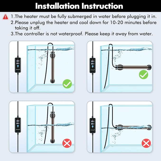 Orlushy 100W Submersible Aquarium Heater, Adjustable Fish Tank Heater with Digital Display External Controller, Overheat Protection and Free Thermometer for 10-20 Gallon Freshwater and Saltwater Tank