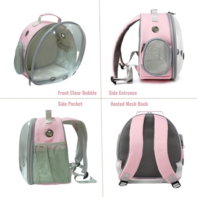 Small Animal Carrier Guinea Pig Backpack,Transparent, Breathable Backpack Carrier for Hedgehogs, Rabbits, Birds, Squirrels, Hamsters, Lizards Comfortable, Portable Travel Bag for Small Pets (Pink)