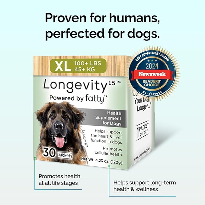 Yummy Combs Longevity15 – C15:0 – Fatty Acid Health Supplement for Dogs – Healthy Pet Supplies – for Extra Large Dogs, 3 Pack