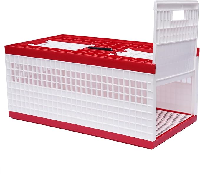 Racing Pigeon Carrier Box, Plastic Transportation Pigeon Cage, Folding Pigeon Training Release Cage with 2 Side Doors + 2 Top Department