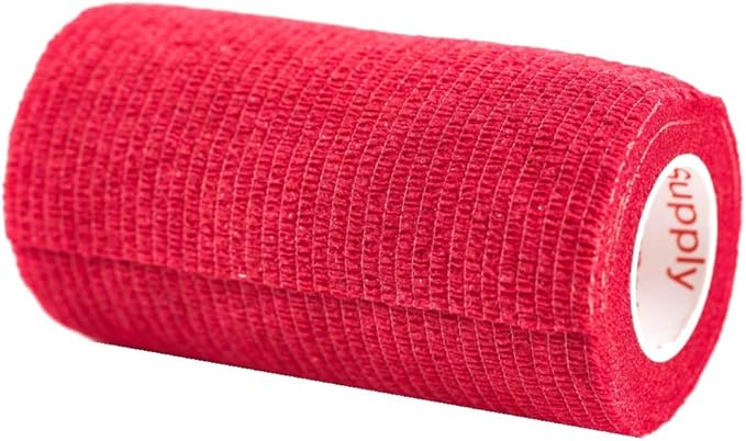 3 Inch Vet Wrap Tape Bulk (Red) (Pack of 24) Self Adhesive Adherent Adhering Flex Bandage Grip Roll for Dog Cat Pet Horse