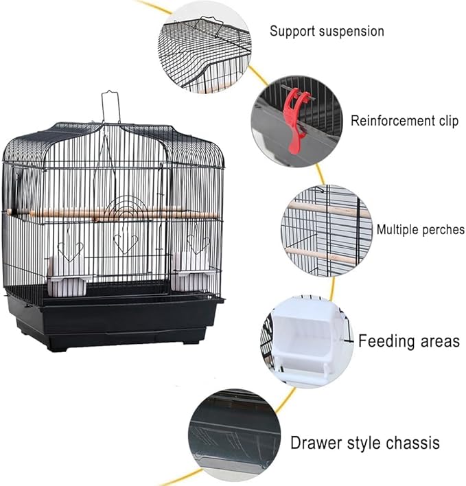 20.5"x18.1"x14.2" Portable Bird Travel Cage with Handle, Metal Carrier with Food Container, Wooden Perch & Pull-Out Tray for Small Parrots, Canaries, Cockatiels, Lovebirds, Conures