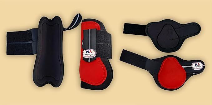 Majestic Ally Horse Leg Protection Fetlock and Tendon Boots Set, PU Shell, Neoprene Lining, Hook and Loop Closures, Multiple Colors and Sizes