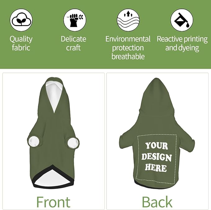Personalized Dog Hoodie, Custom Dog Costumes for Small Dogs, Holiday Happy Dog Clothes Football Pet Shirt Sweater with Name Number for Girl/Boy Cats/Kitten, SageGreen, M
