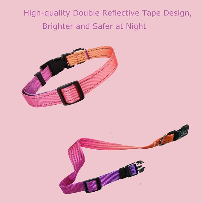 Roses&Poetry Reflective Dog Collar with Gradient Mistyrose, Adjustable Durable Pet Collars for Small Medium Large Dogs (Mistyrose-M)