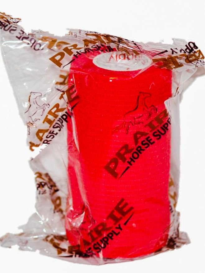 Vet Wrap Tape (Red) (2 Pack) (3 Inch x 15 feet) Self Adhesive Adherent Adhering Cohesive Flex Self Stick Bandage Grip Roll Dog Cat Pet Horse
