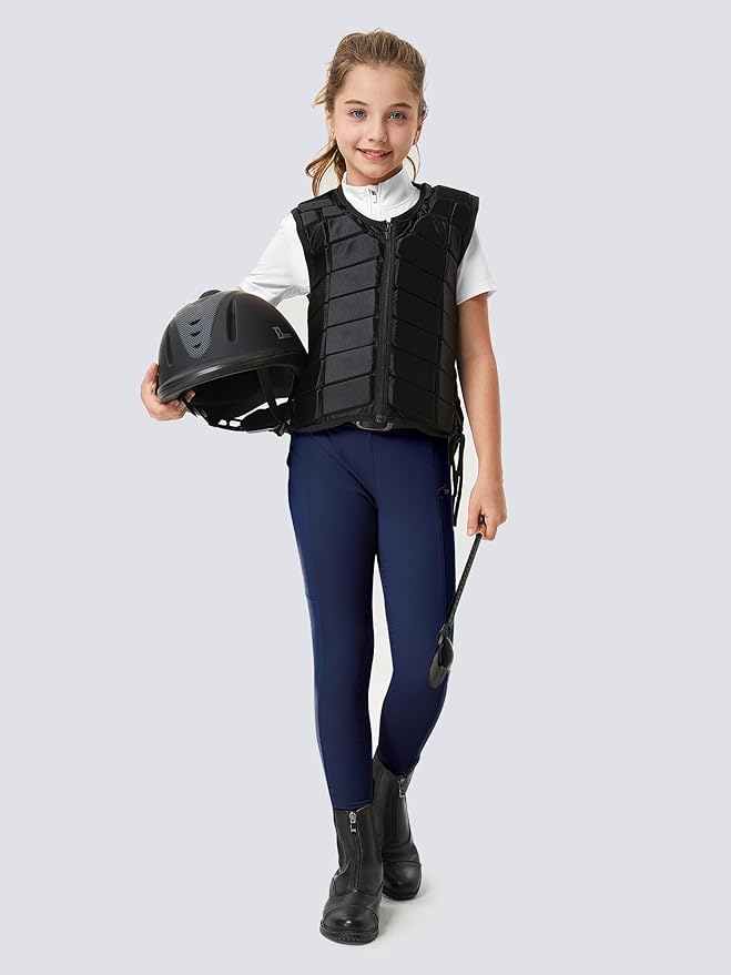FitsT4 Sports Girls Riding Pants Full Seat Kids Equestrian Breeches Stretchy Youth Horse Schooling Tights Zipper Pockets