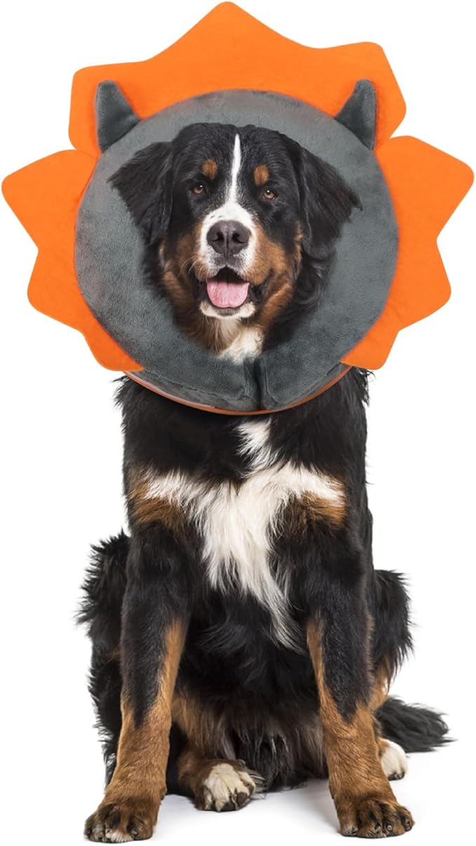 IEUUMLER Inflatable Recovery Dog Collar, Protective Donut Cone, Adjustable Soft Collar for Dog and Cat After Surgery Prevent from Biting & Scratching EU002 - Grey Demon L