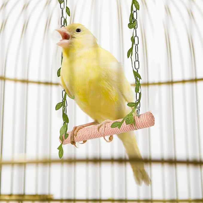 La La Pet® Hanging Wooden Pet Bird Swing with Cotton Rope Bird Cage Swing Bird Perch Swing Bird Cage Perch Bird Perch Stand Bird Swing Toy for Parrots Parakeets Cockatiels Lovebirds Peach Red